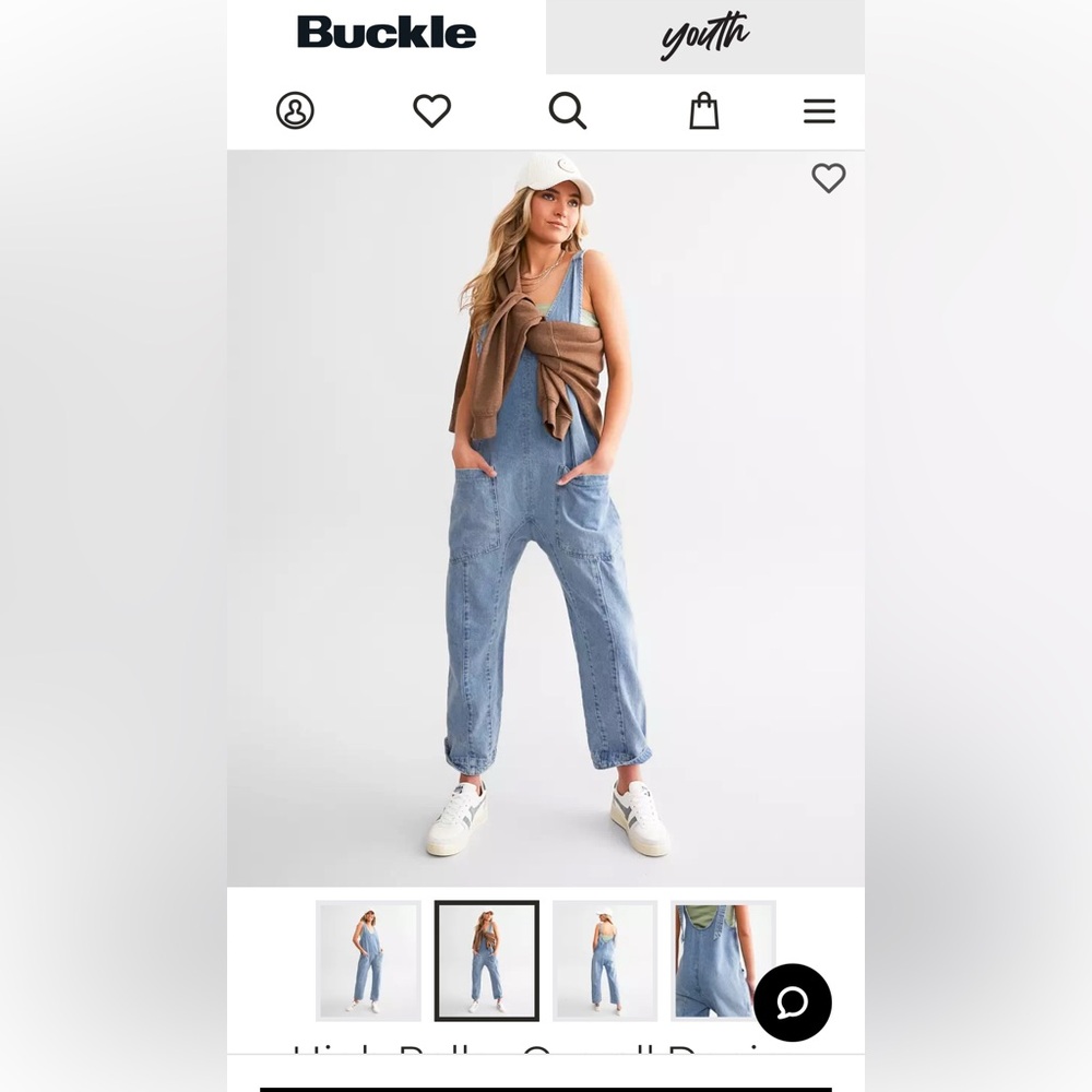 Free People High Roller Overall Denim Jumpsuit, M new